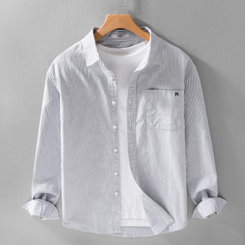 Men's Striped Long Sleeve Business Casual Lapel Shirt