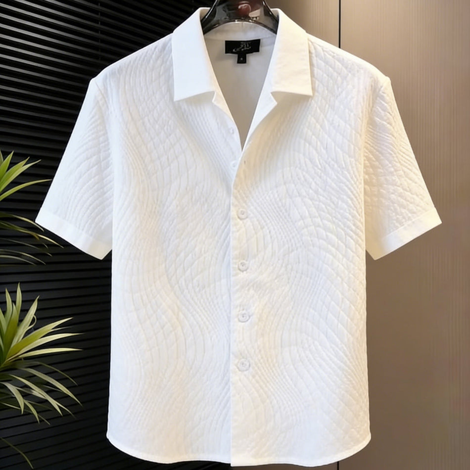 Men's Jacquard Leaf Pattern Short Sleeve Lapel Shirt
