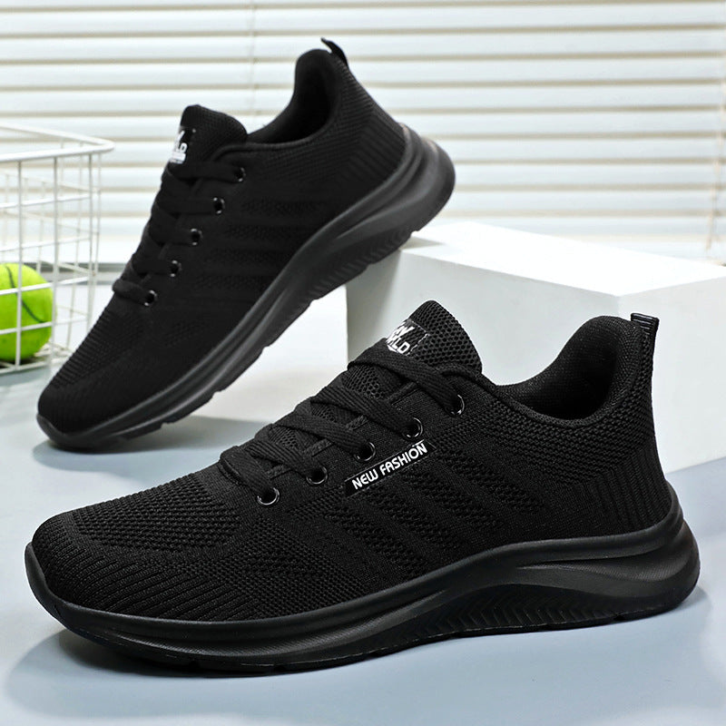 Black Mens Flyknit Casual Sneakers Breathable Lightweight Sports Shoes