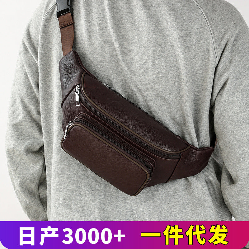 Men's First-Layer Cowhide Urban Chest Crossbody Bag
