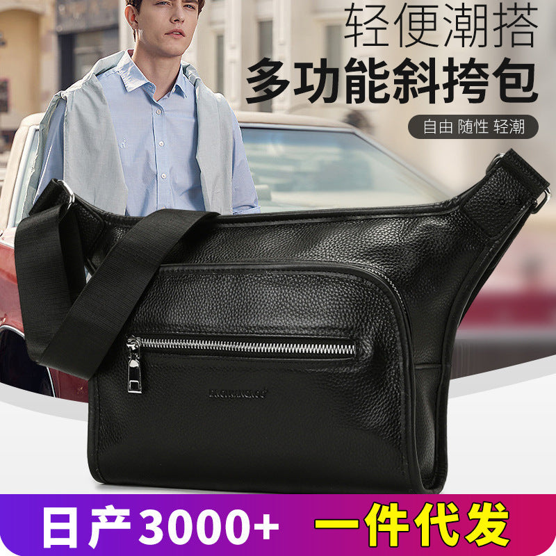 Men's Top-Grain Cowhide Crossbody Shoulder Bag