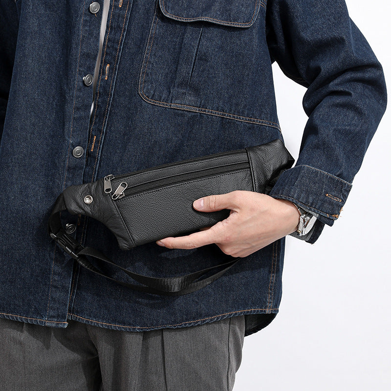 Men's Lightweight Cowhide Sports Waist Crossbody Bag