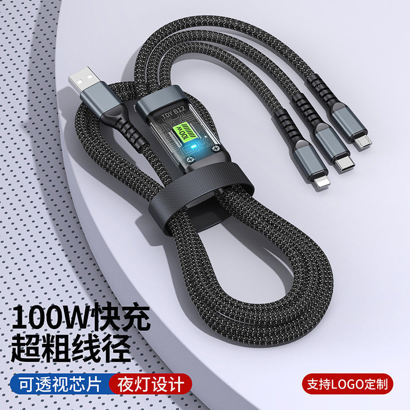 6A Luminous 3-in-1 Nylon Fast Charging Cable Multi Device