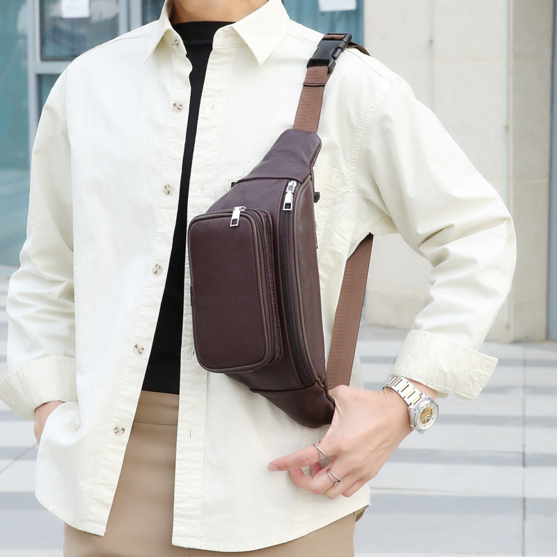 Men's First-Layer Cowhide Leather Business Chest Waist Bag