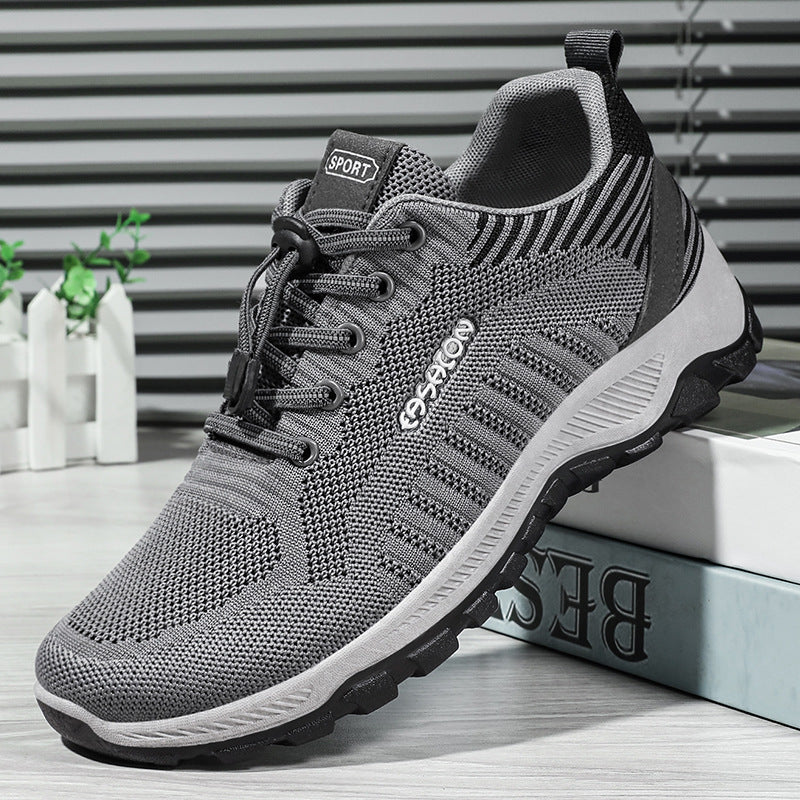 Mens Flyknit Walking Shoes Thick Sole Casual Slip On Sneakers