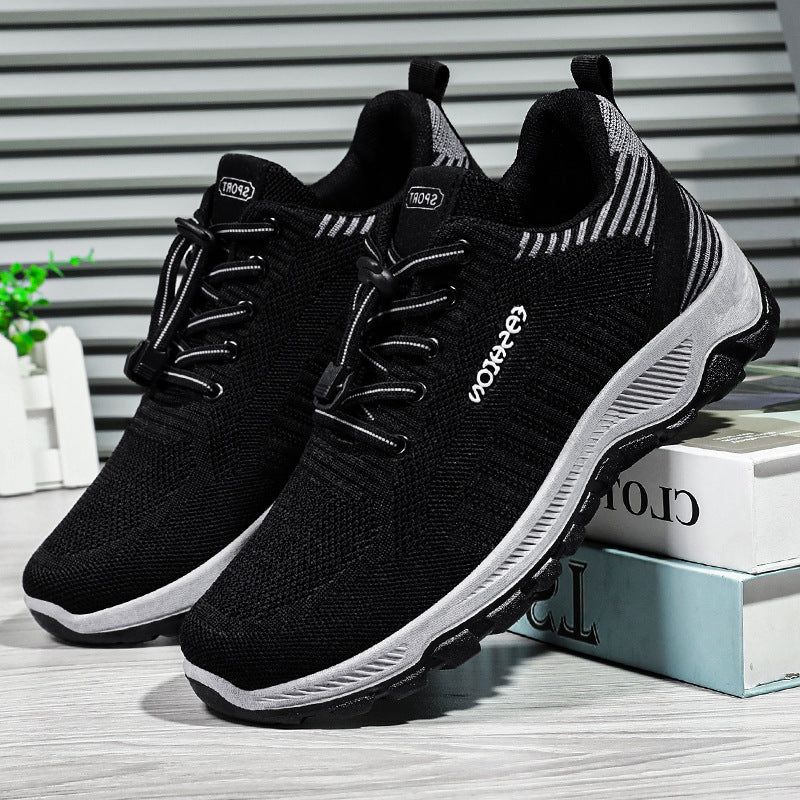 Mens Flyknit Walking Shoes Thick Sole Casual Slip On Sneakers
