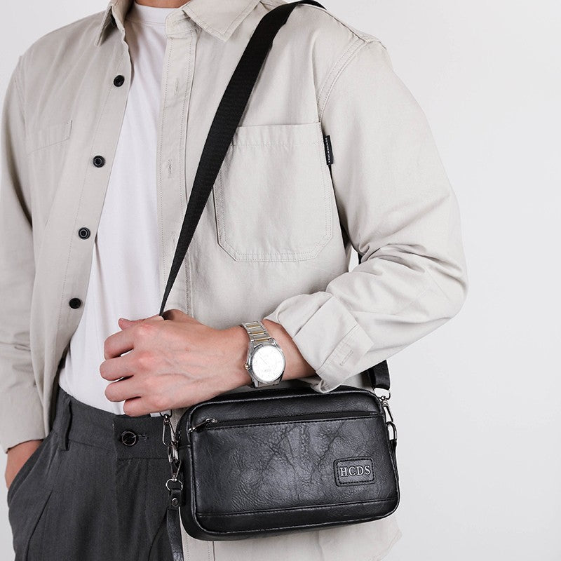 Men's Waterproof PU Large Capacity Crossbody Shoulder Bag