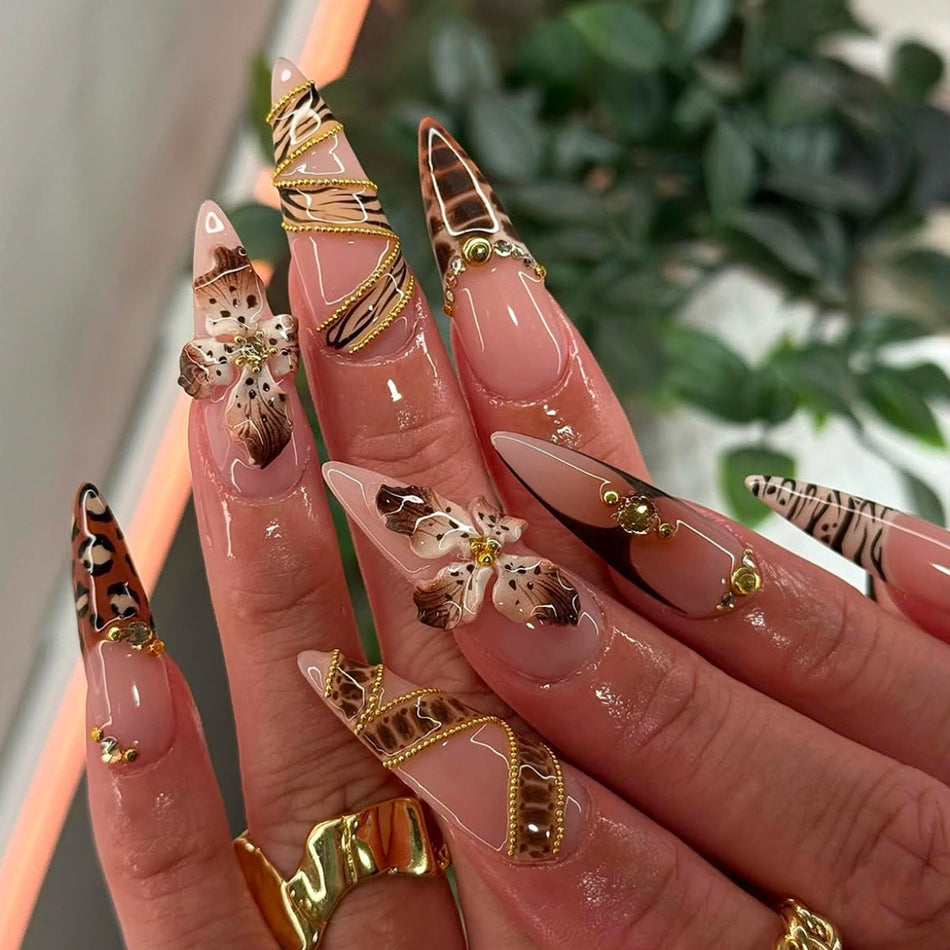 Almond Press-On Nail Set Decorative Wearable Fake Nails