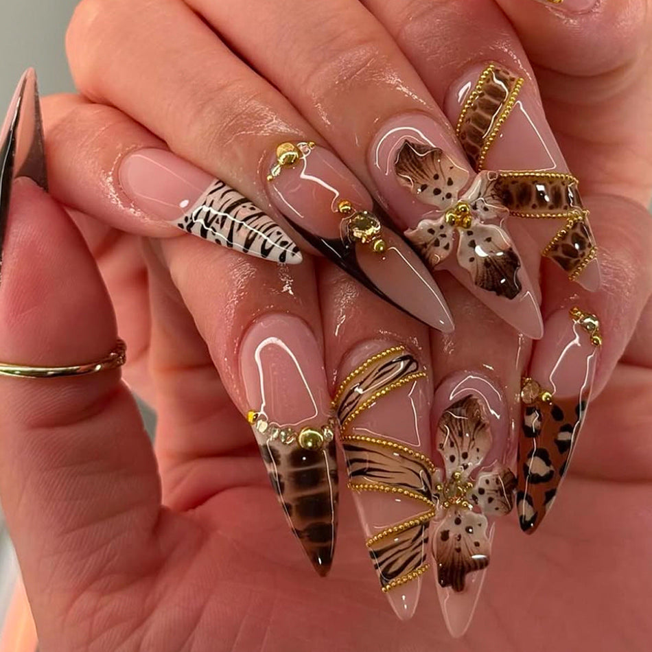 Almond Press-On Nail Set Decorative Wearable Fake Nails