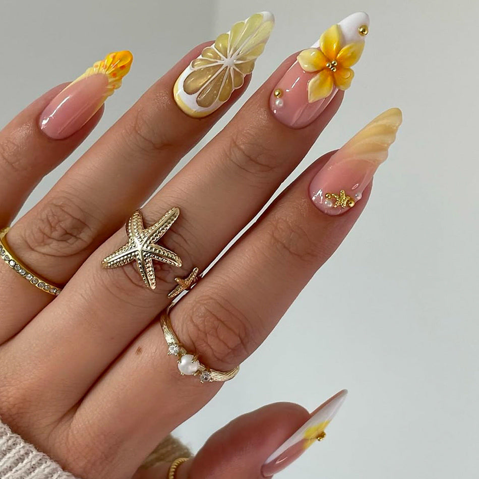 Almond Press-On Nails 24pcs 3D Detachable Fake Nail Set