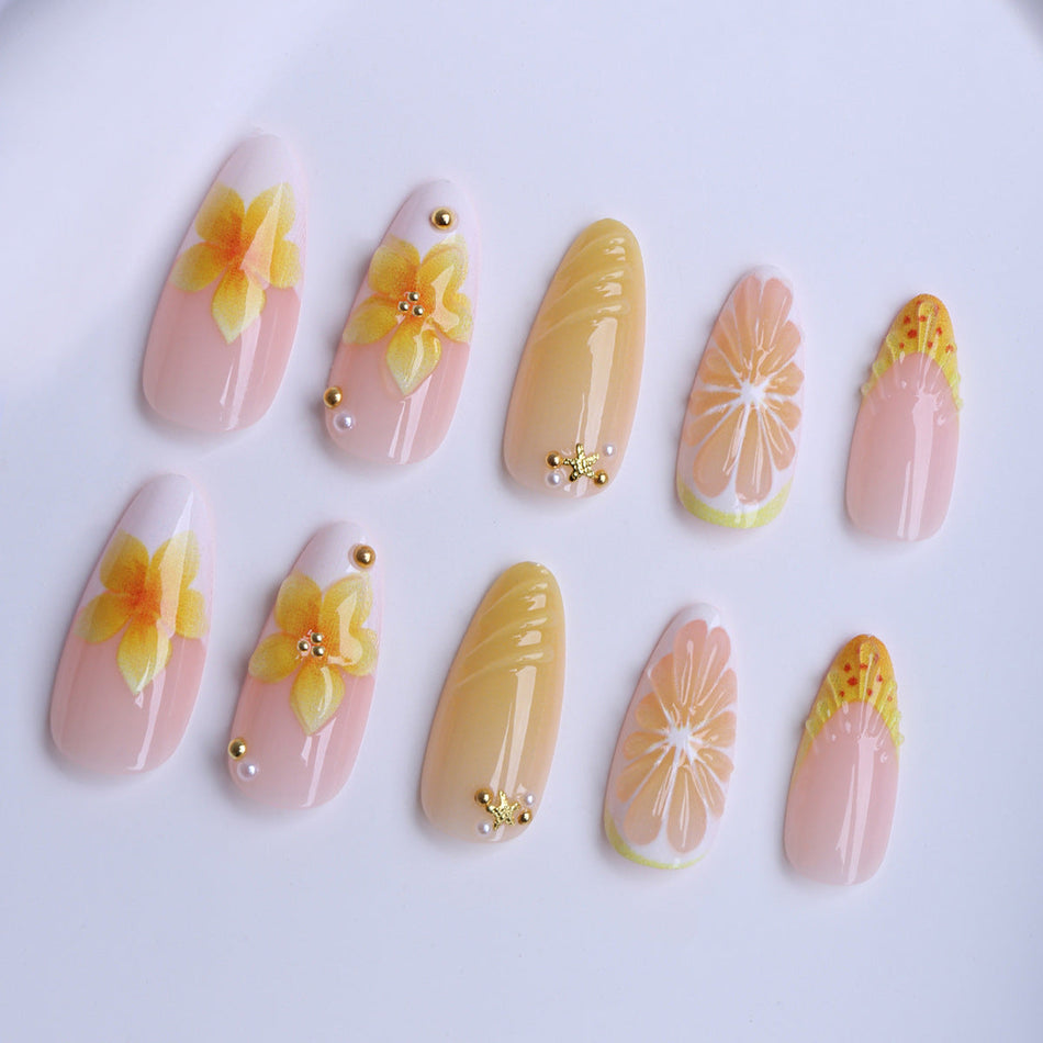 Almond Press-On Nails 24pcs 3D Detachable Fake Nail Set