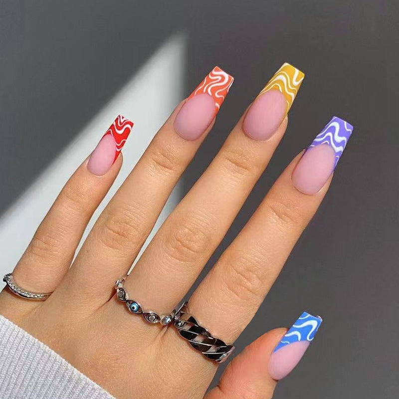 Rainbow Wave Press-On Nails 24pcs Wearable Nail Set
