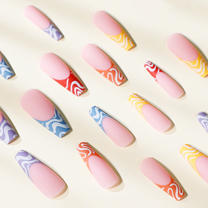 Rainbow Wave Press-On Nails 24pcs Wearable Nail Set