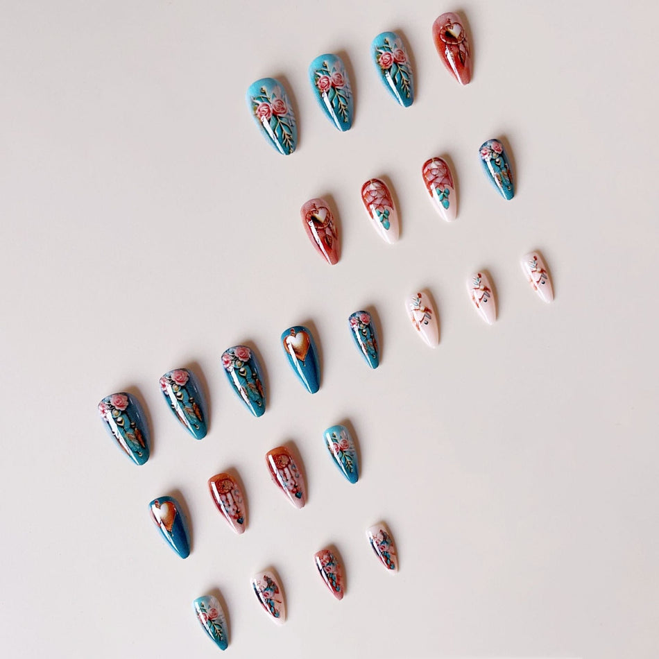 PACK OF 4(96PC) -  Retro Mandala Press-On Nails Almond Wearable Set
