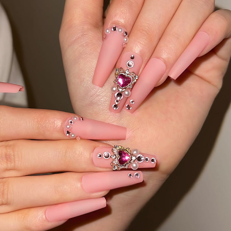 Nude Pink Pearl Diamond Press-On Nail Art Set