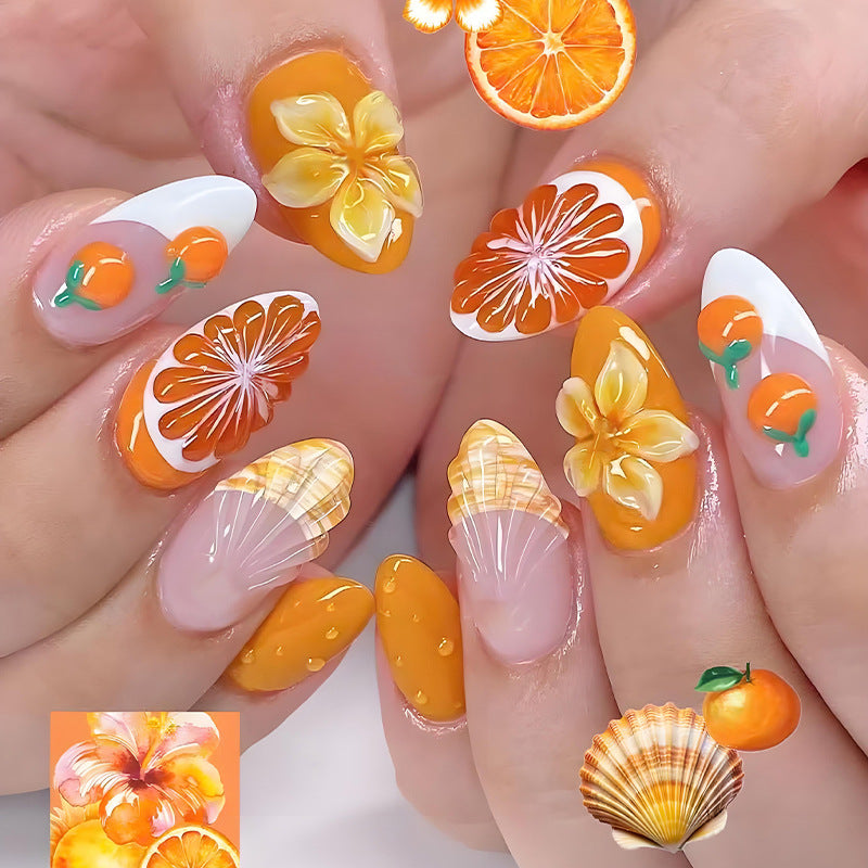 30Pcs Orange Gradient 3D Fruit Press-On Nail Set