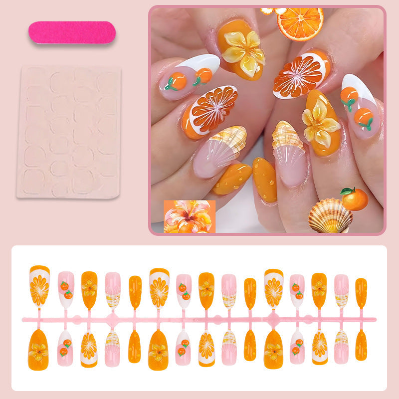 30Pcs Orange Gradient 3D Fruit Press-On Nail Set