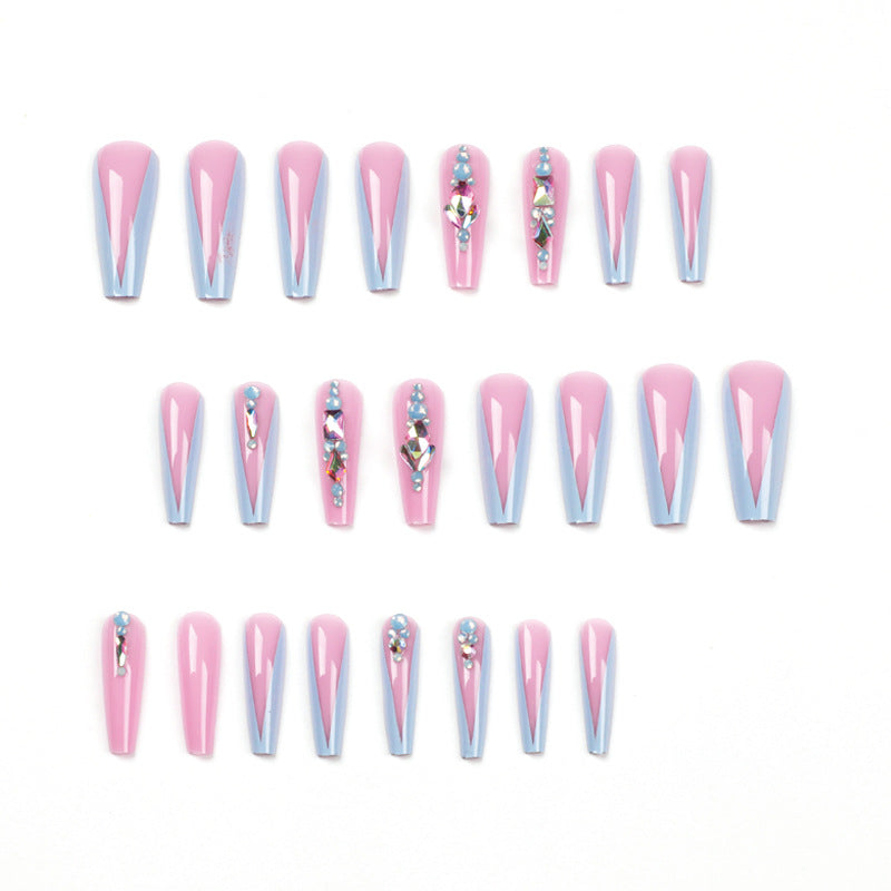 Blue Rhinestone Ballet Press-On Nails 24pcs Wearable Set