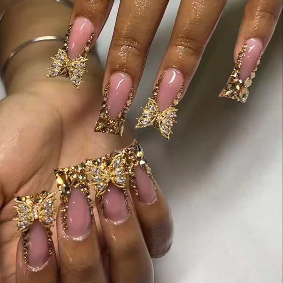 French Duckbill Broken Diamond Butterfly Press-On Nail Set