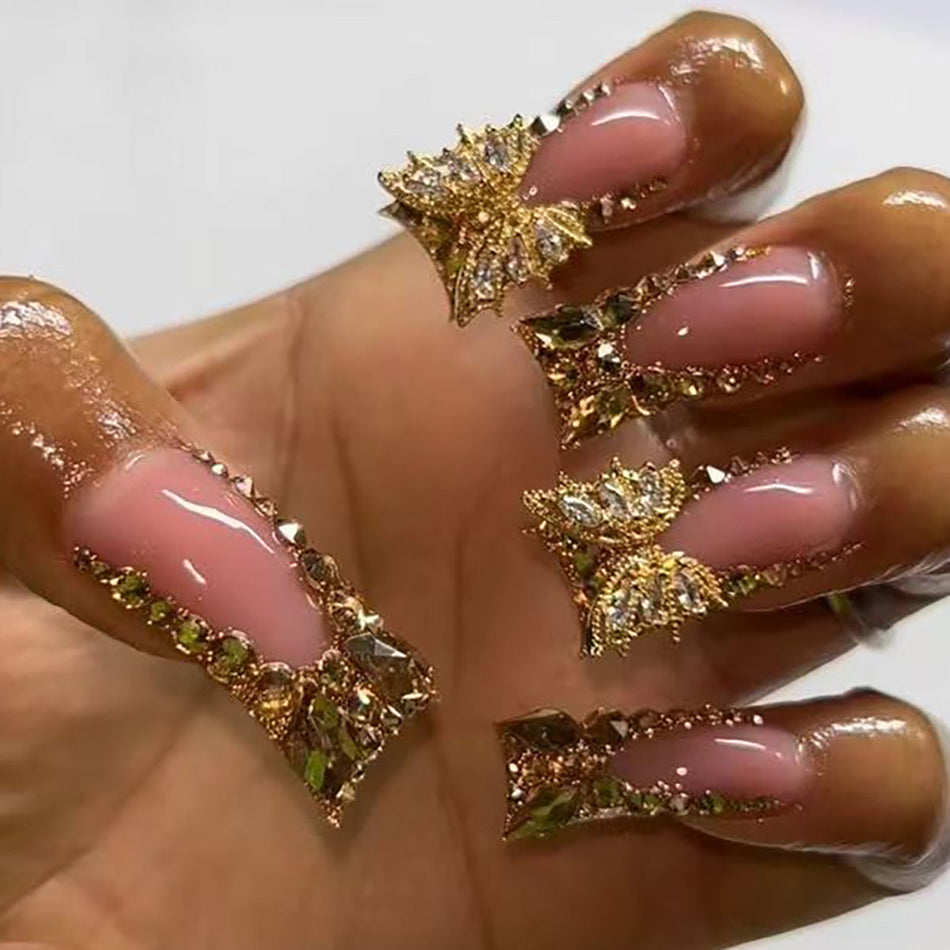 French Duckbill Broken Diamond Butterfly Press-On Nail Set