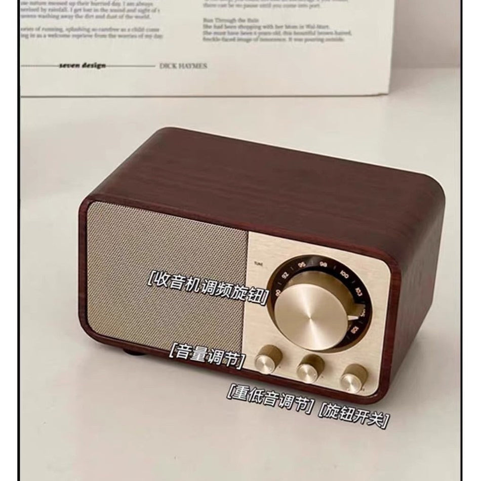 Retro Wooden Bluetooth Speaker with FM Radio for Home & Desktop