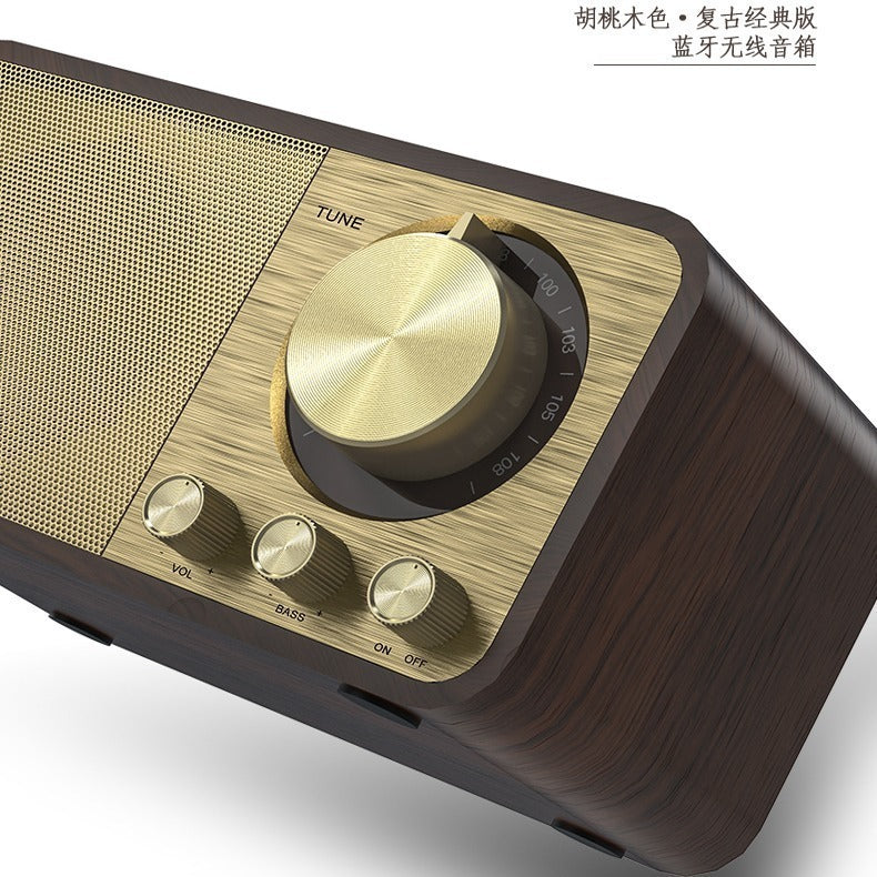 Retro Wooden Bluetooth Speaker with FM Radio for Home & Desktop