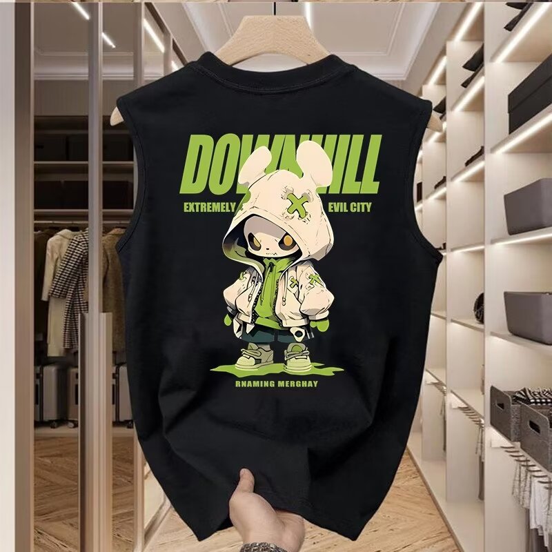 Cotton Sleeveless Vest Men Cartoon Bear Print Summer Casual Top