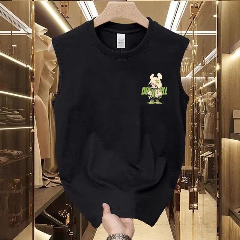 Cotton Sleeveless Vest Men Cartoon Bear Print Summer Casual Top