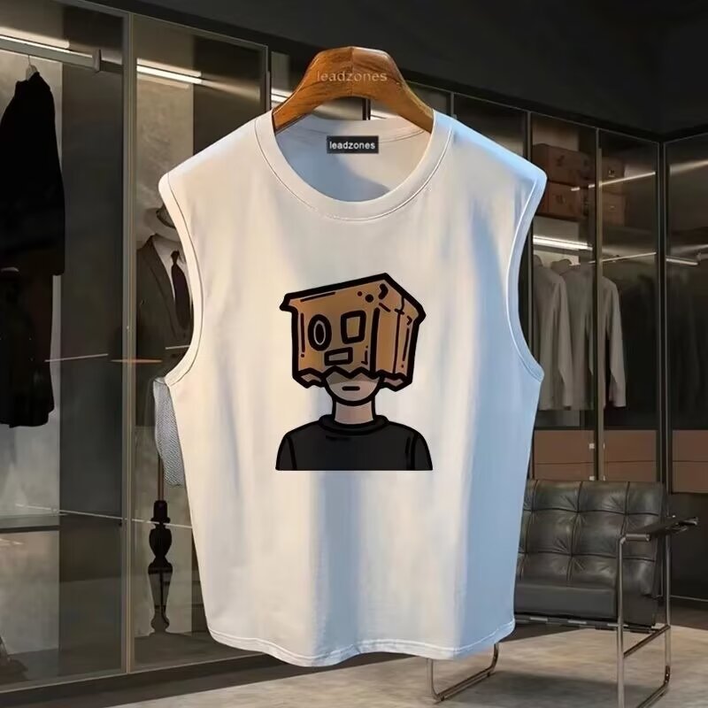 Cotton Printed Sleeveless Vest Men Loose Fit Casual Summer Top