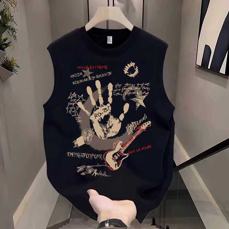 Cotton Sleeveless Vest Men Round Neck Loose Fit Casual Summer Top