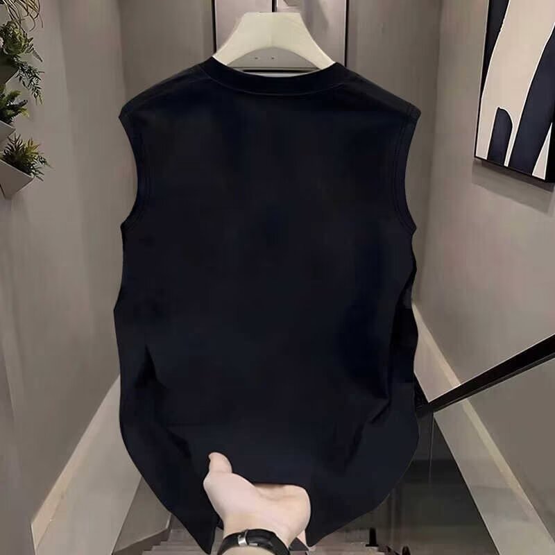 Cotton Sleeveless Vest Men Round Neck Loose Fit Casual Summer Top