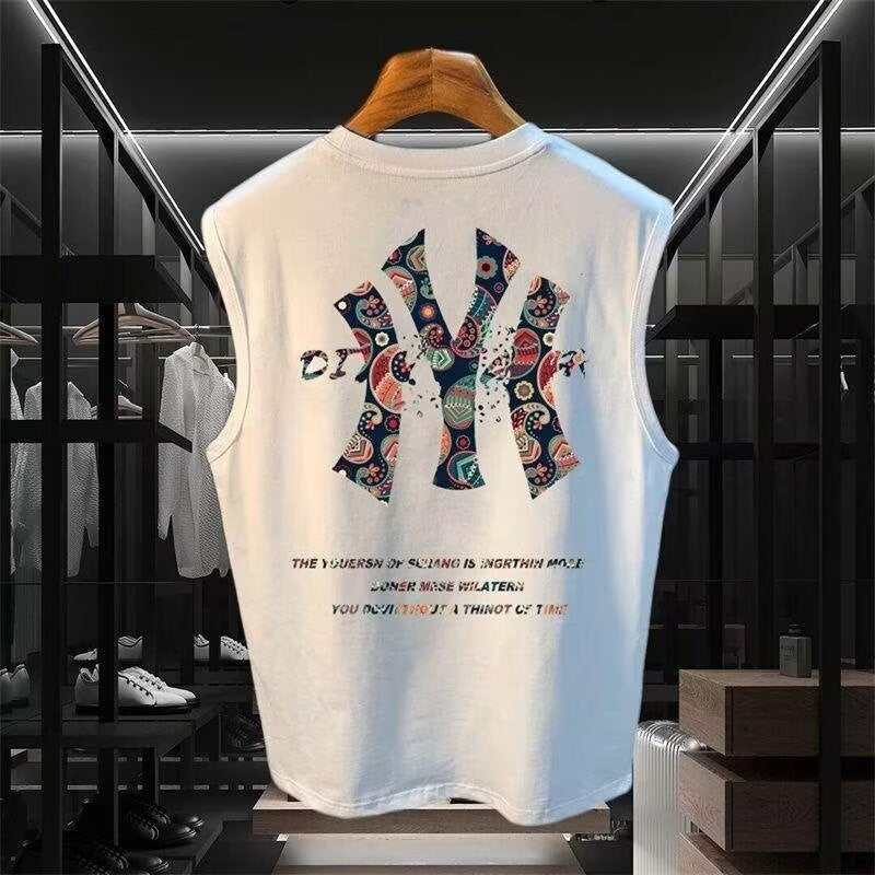 Cotton Sleeveless Vest Men Loose Fit Round Neck Summer Tank Top