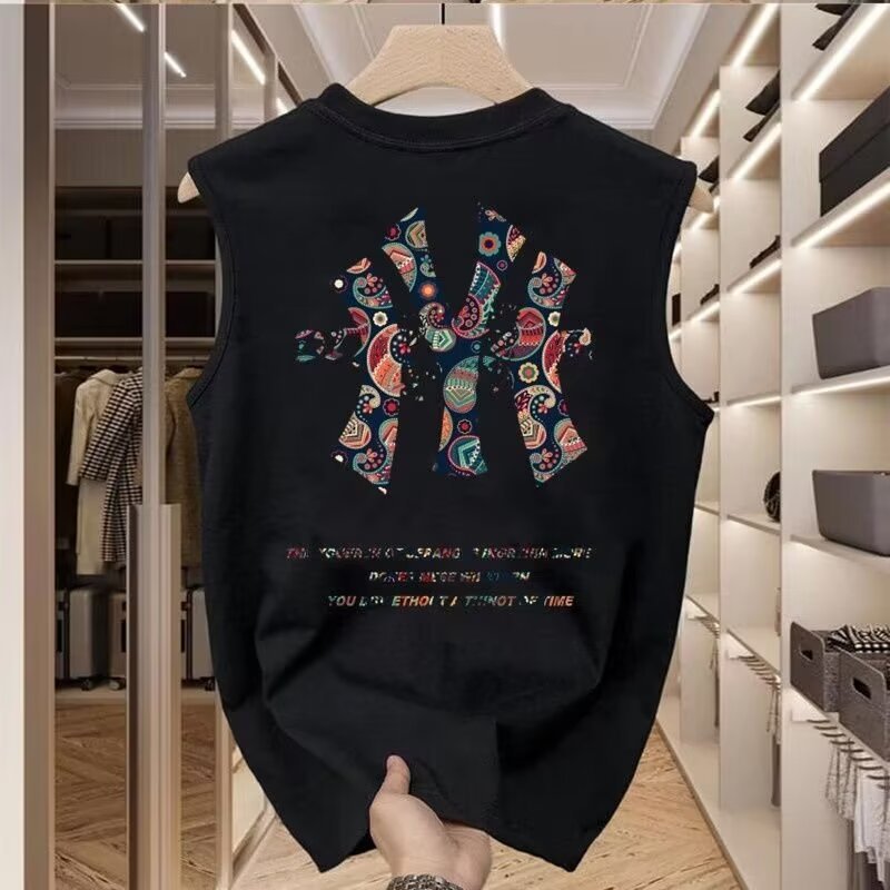 Cotton Sleeveless Vest Men Loose Fit Round Neck Summer Tank Top