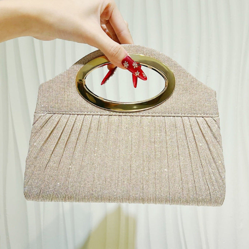 Women's Pleated Circular Evening Shoulder Handbag