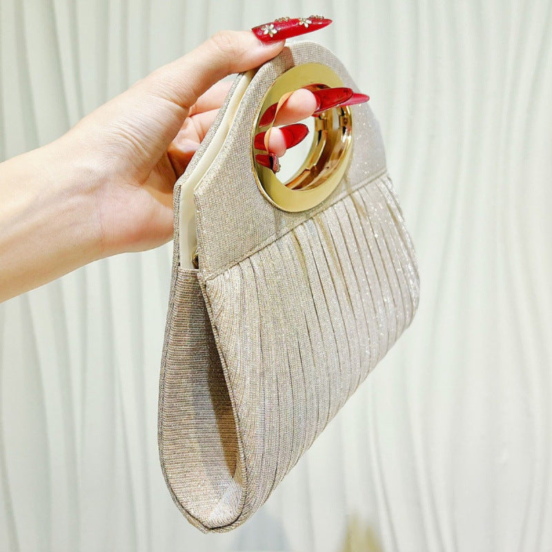 Women's Pleated Circular Evening Shoulder Handbag