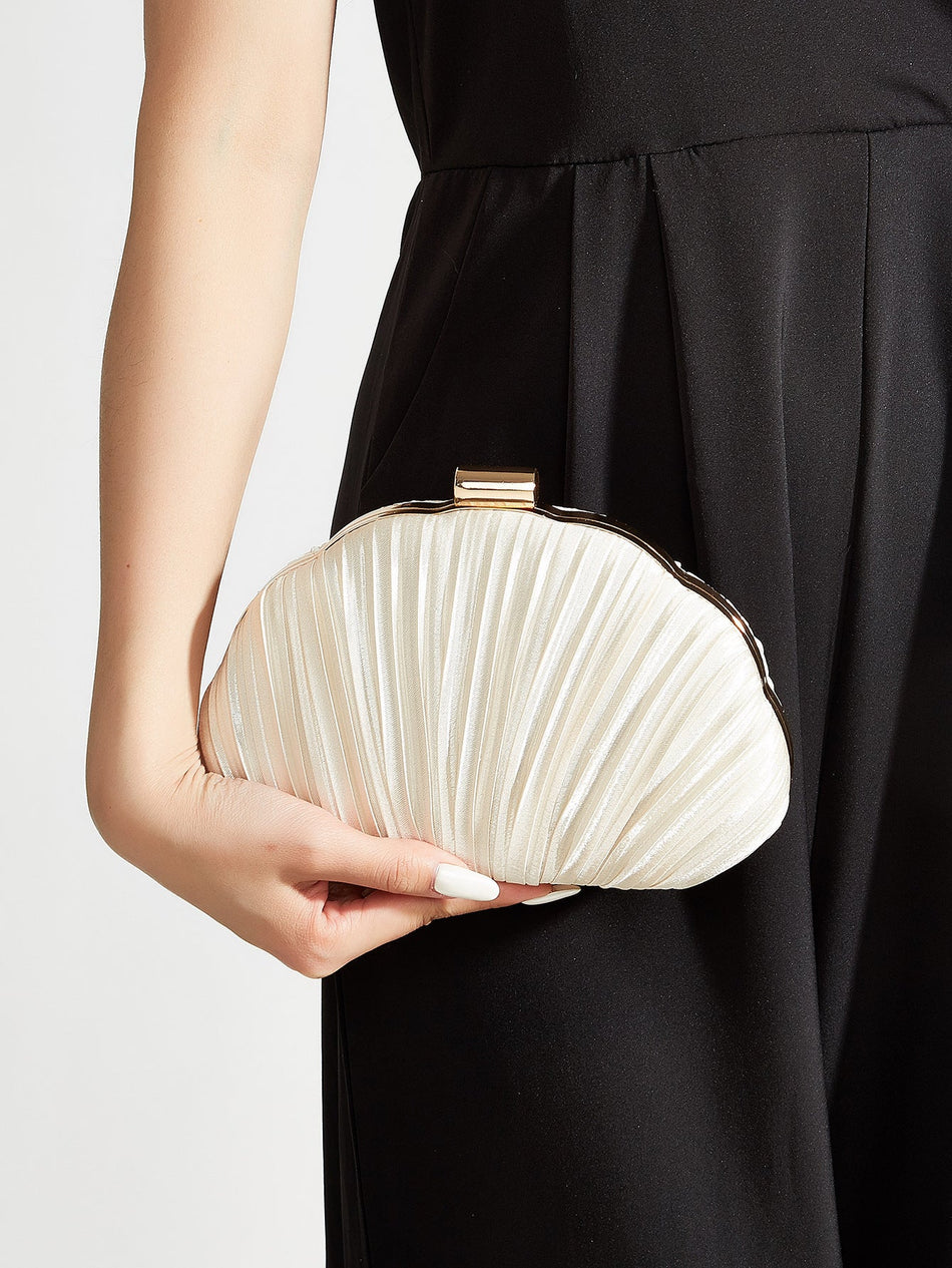 Women's Satin Pleated Shell Evening Clutch Handbag