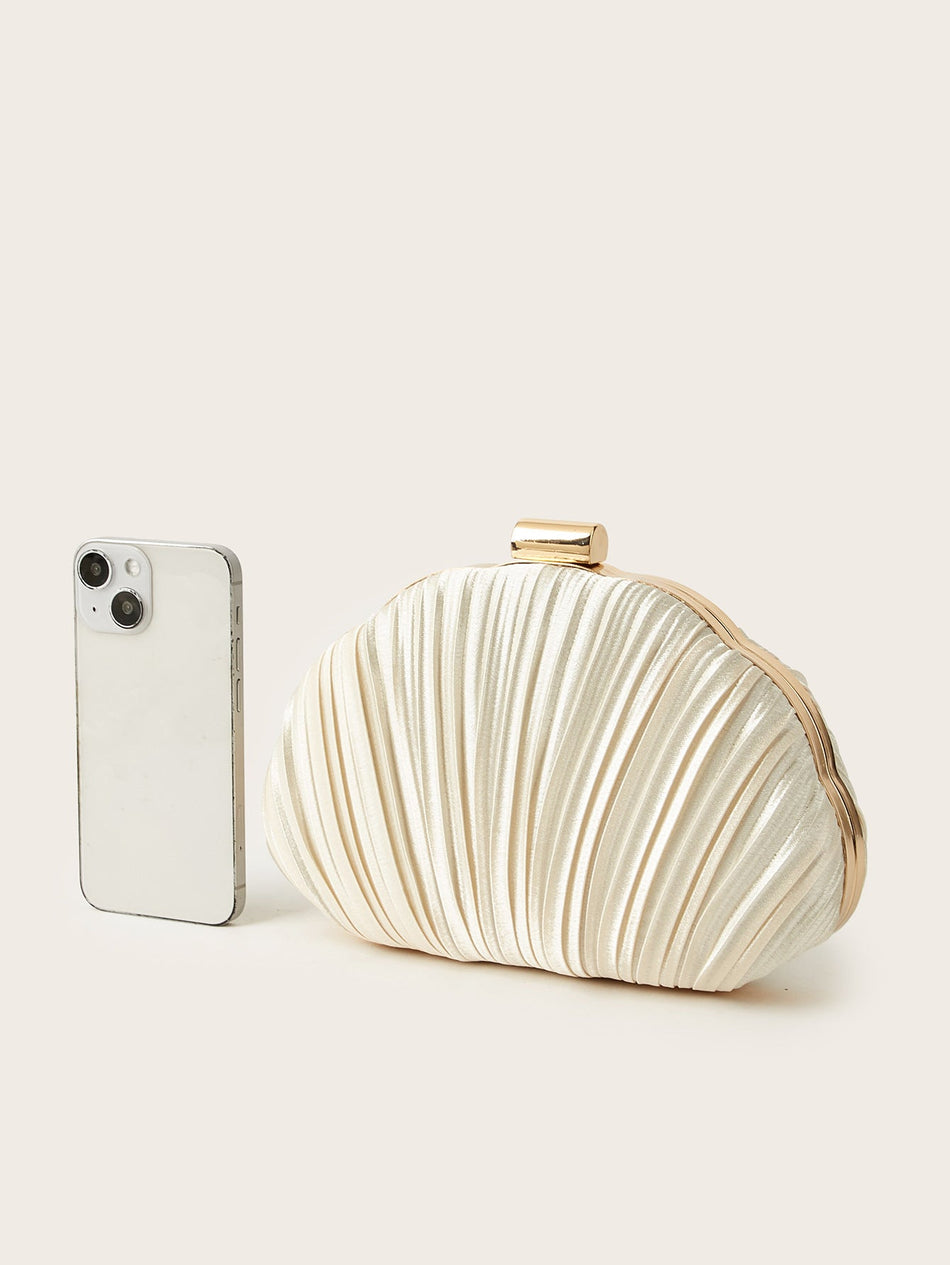 Women's Satin Pleated Shell Evening Clutch Handbag