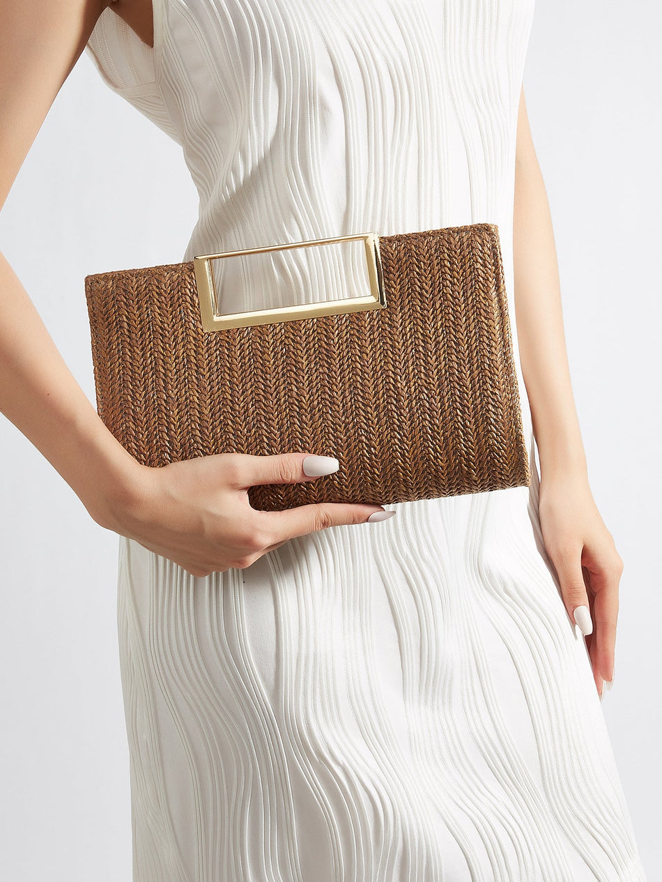 Women's Woven Straw Large Capacity Crossbody Clutch Bag