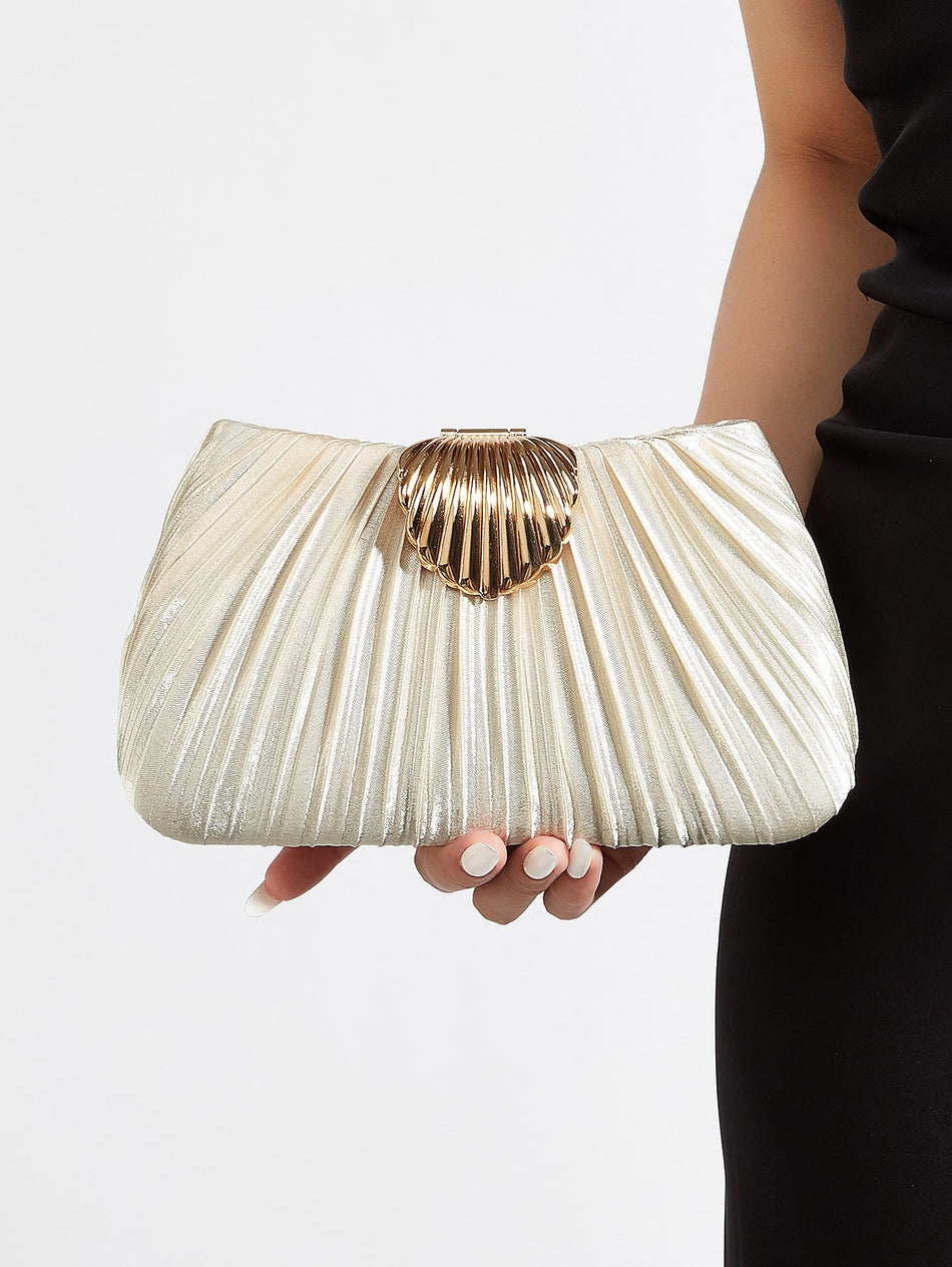 Women's Pleated Satin Shell Buckle Evening Crossbody Bag