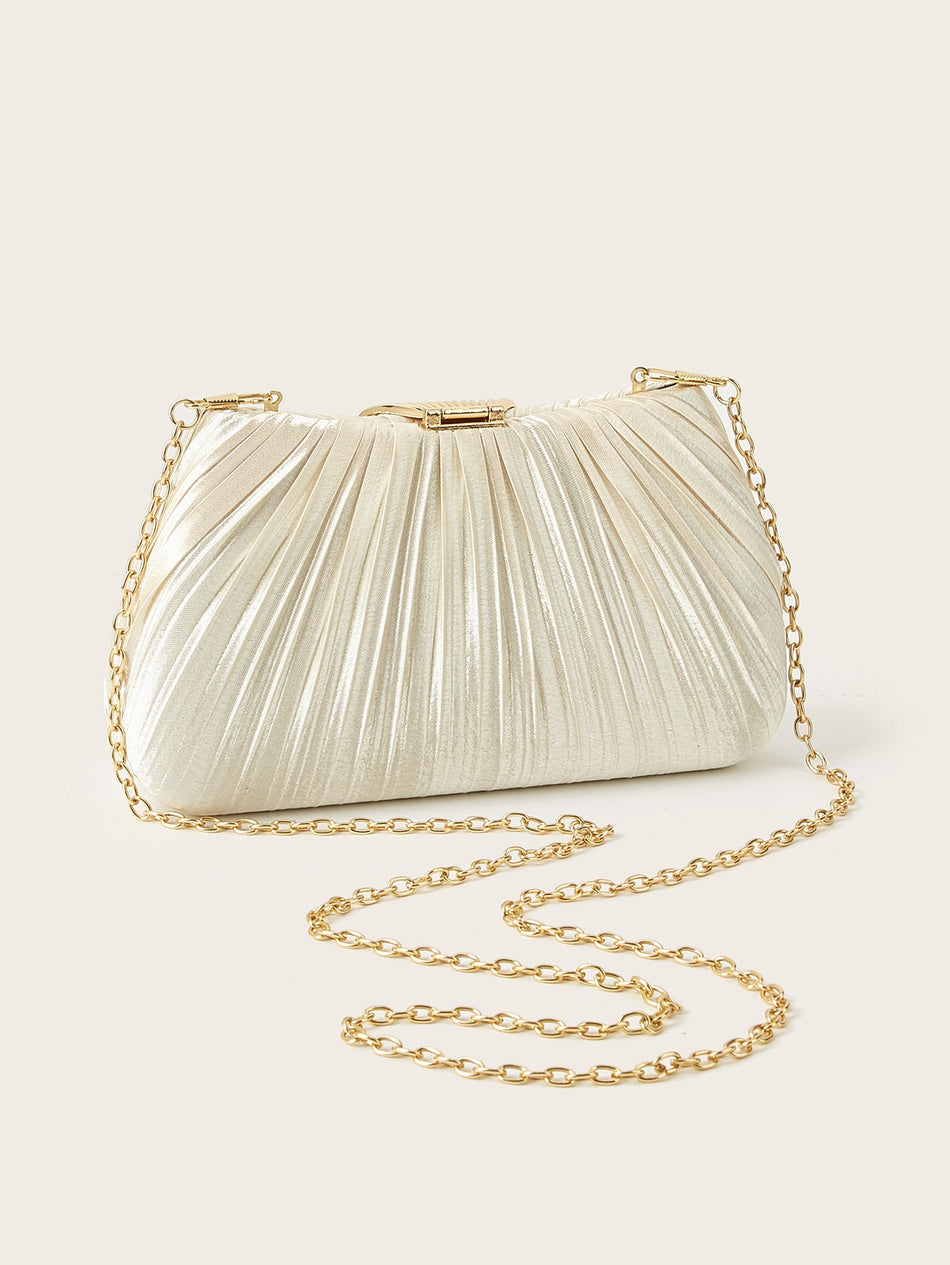 Women's Pleated Satin Shell Buckle Evening Crossbody Bag