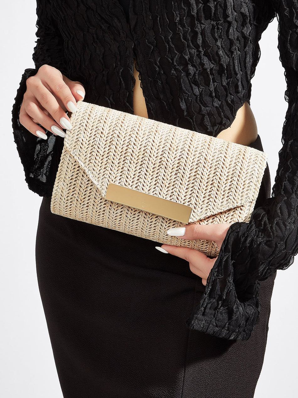 Women's Woven Envelope Evening Chain Clutch Crossbody Bag