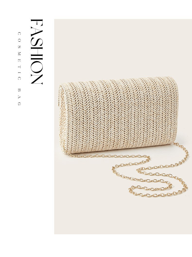 Women's Woven Envelope Evening Chain Clutch Crossbody Bag