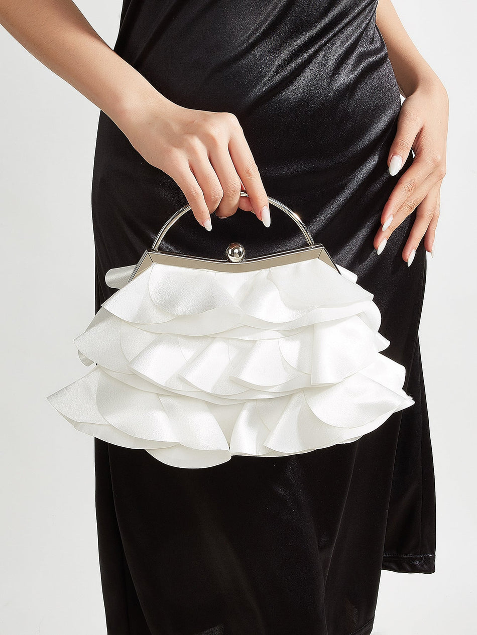 Women's Retro Satin Rose Bud Pearl Evening Dress Bag
