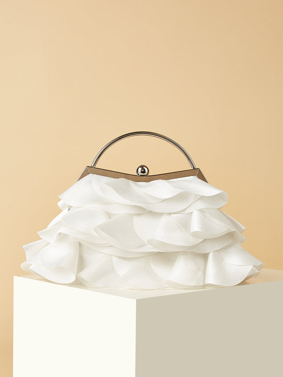 Women's Retro Satin Rose Bud Pearl Evening Dress Bag