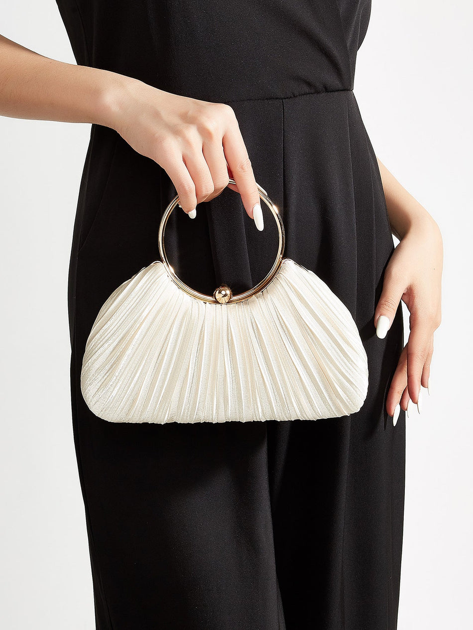 Elegant Pleated Evening Clutch and Ring Handbag