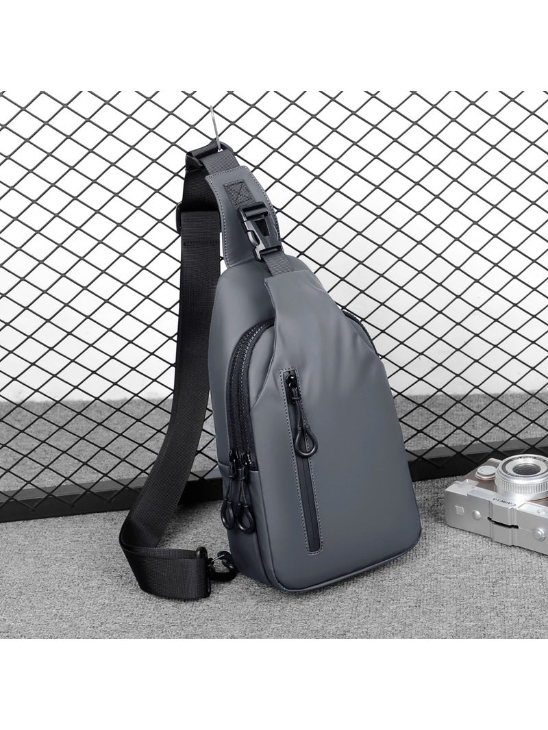 Men's blue PU Leather Chest Bag USB Charging Crossbody Bag