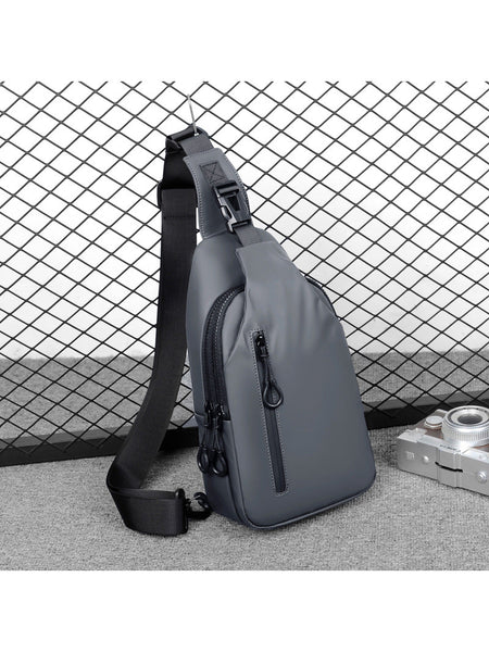 Men's blue PU Leather Chest Bag USB Charging Crossbody Bag