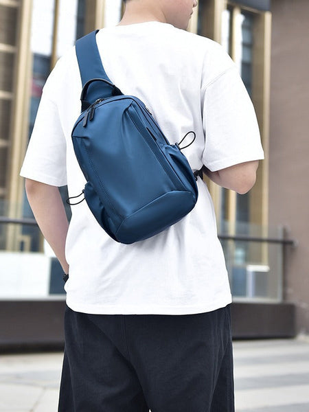 Men's black Crossbody Chest Bag Large Capacity Casual Travel Bag Style