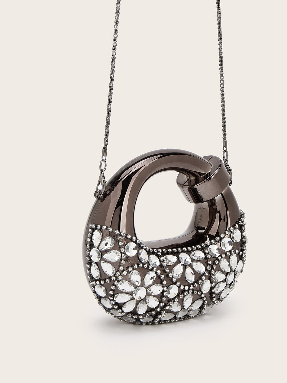 Luxury Rhinestone Crescent Evening Clutch Bag with Chain