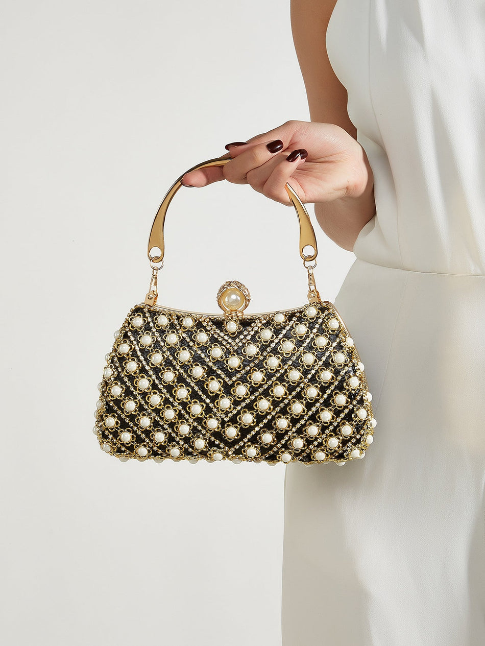 Pearl Embroidered Beaded Evening Clutch Bag